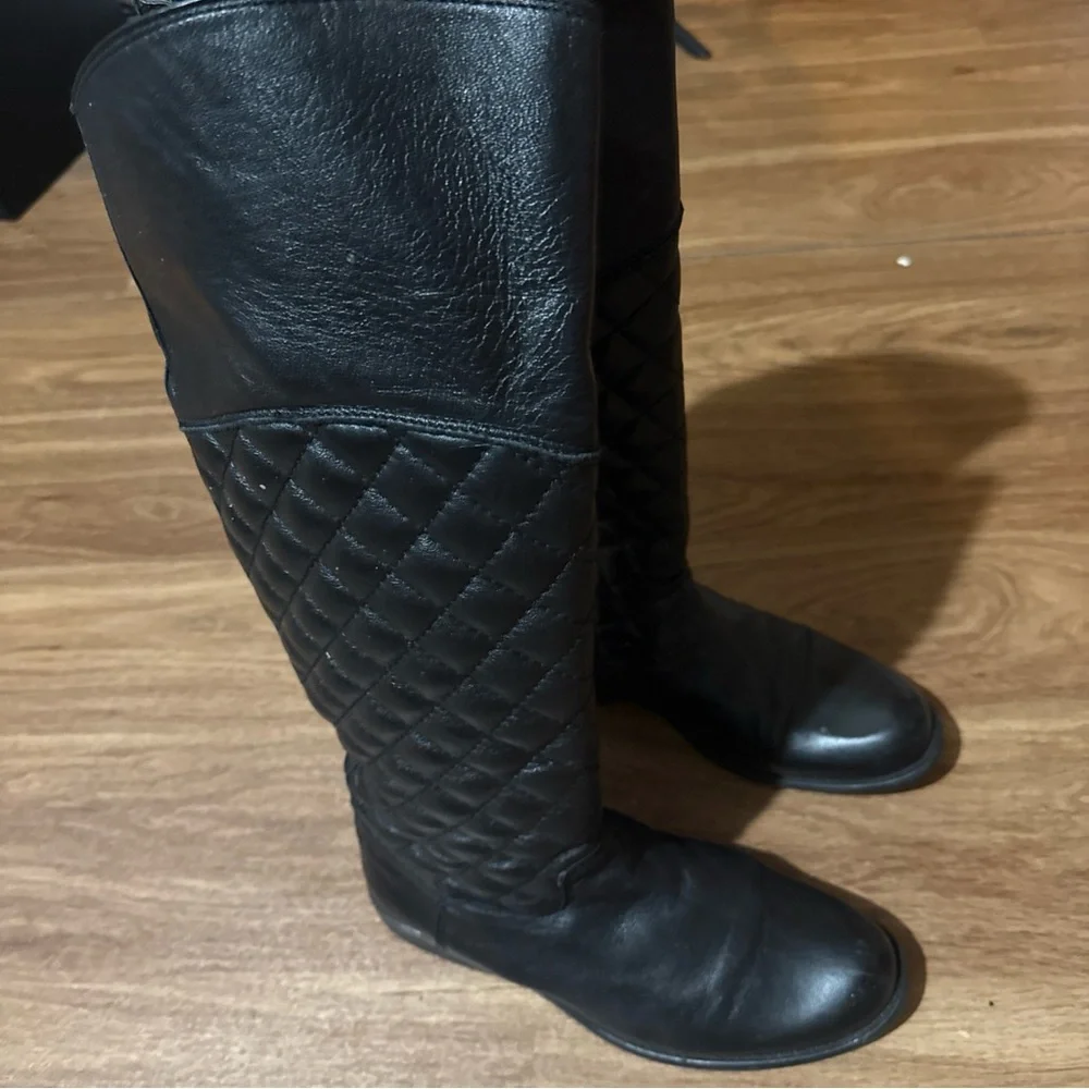 Steve Madden Women's Leather Tall Knee High Zip-up Quilted Boots Size 9.5 Black
